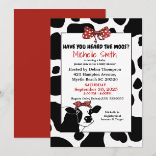 Funny Red and Cow Print Baby Shower Invitations