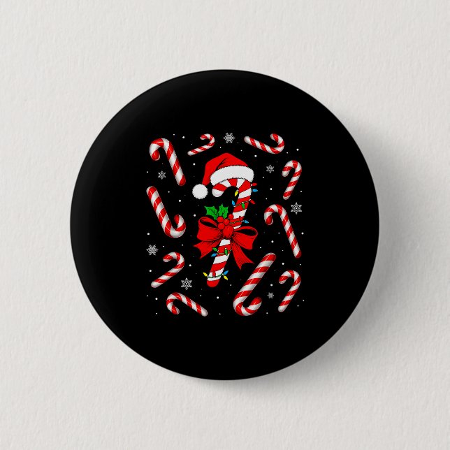 Funny Red And White Candy Cane Xmas Lights Santa C 2 Inch Round Button (Front)