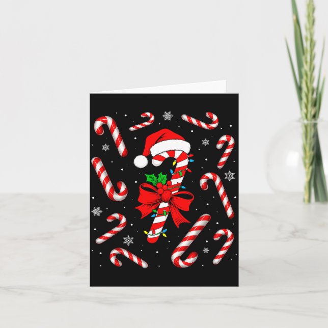 Funny Red And White Candy Cane Xmas Lights Santa C Card (Front)