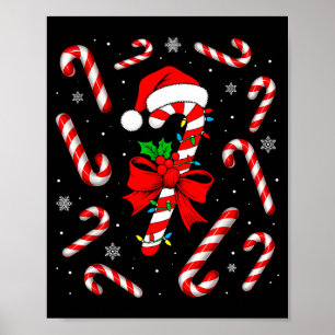 Funny Red And White Candy Cane Xmas Lights Santa C Poster