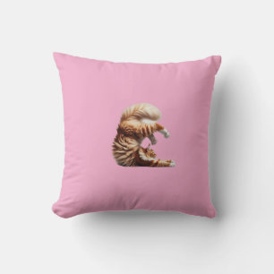 Funny Red and White Maine Coon Cat Doing Yoga Throw Pillow