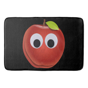 Funny Red Apple with Googly Eyes Bath Mat
