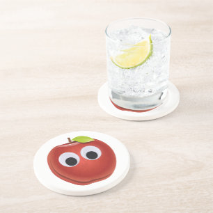 Funny Red Apple with Googly Eyes Coaster