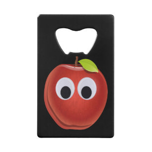 Funny Red Apple with Googly Eyes Credit Card Bottle Opener