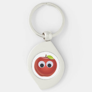 Funny Red Apple with Googly Eyes  Keychain