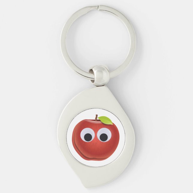 Funny Red Apple with Googly Eyes  Keychain (Front)