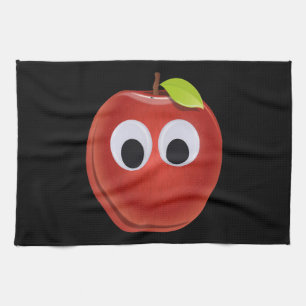 Funny Red Apple with Googly Eyes Kitchen Towel