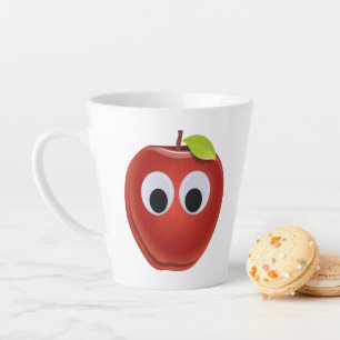 Funny Red Apple with Googly Eyes Latte Mug
