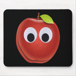 Funny Red Apple with Googly Eyes  Mouse Pad
