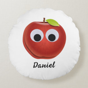 Funny Red Apple with Googly Eyes  Round Pillow