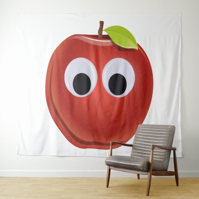 Funny Red Apple with Googly Eyes  Tapestry (In Situ (Horizontal))