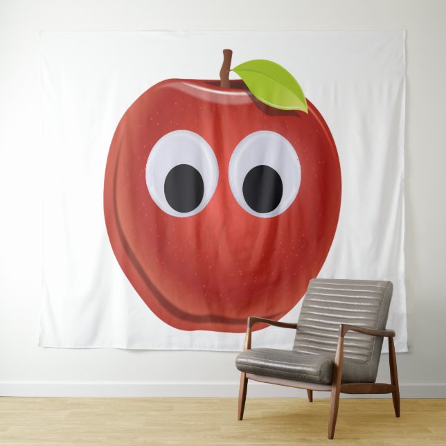 Funny Red Apple with Googly Eyes  Tapestry (In Situ (Horizontal))
