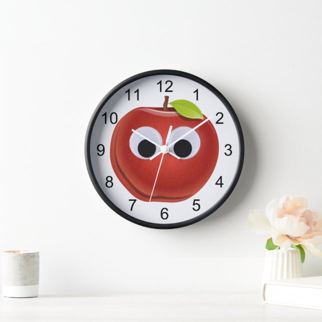 Funny Red Apple with Googly Eyes Wall Clock (Home)