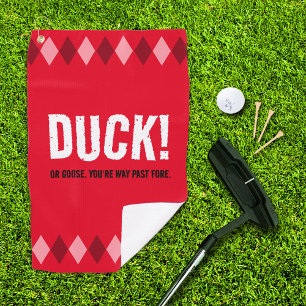 Funny Red Argyle Duck! Golf Towel