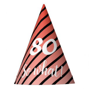 Funny Red Black Stripe Pattern 80th Birthday Party Hat