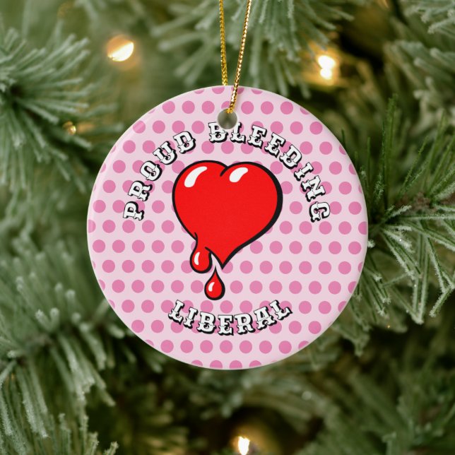 Funny Red Bleeding Heart Liberal Pop Art Ceramic Ornament (Tree)