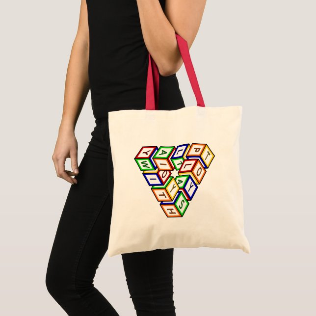 Funny Red Blue Yellow Green Toy Blocks Vector Tote Bag (Front (Product))