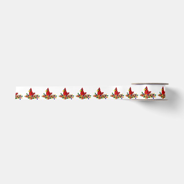 Funny Red Cardinal Bird in Christmas Nest Satin Ribbon (Front)