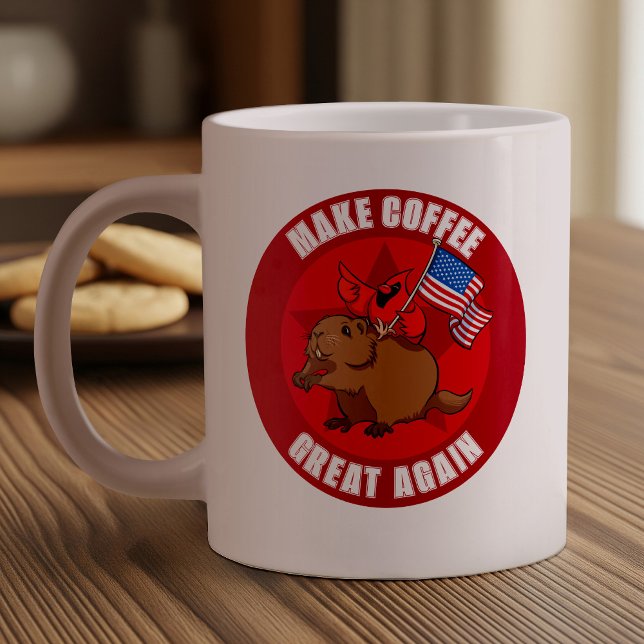 Funny Red Cardinal Make Coffee Great Again Cartoon Large Coffee Mug (Creator Uploaded)