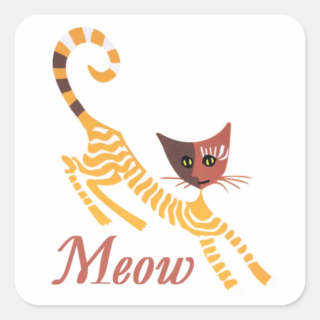 Funny red cat square sticker (Front)