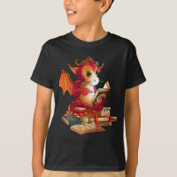 Funny red dragon reading books librarian dragon