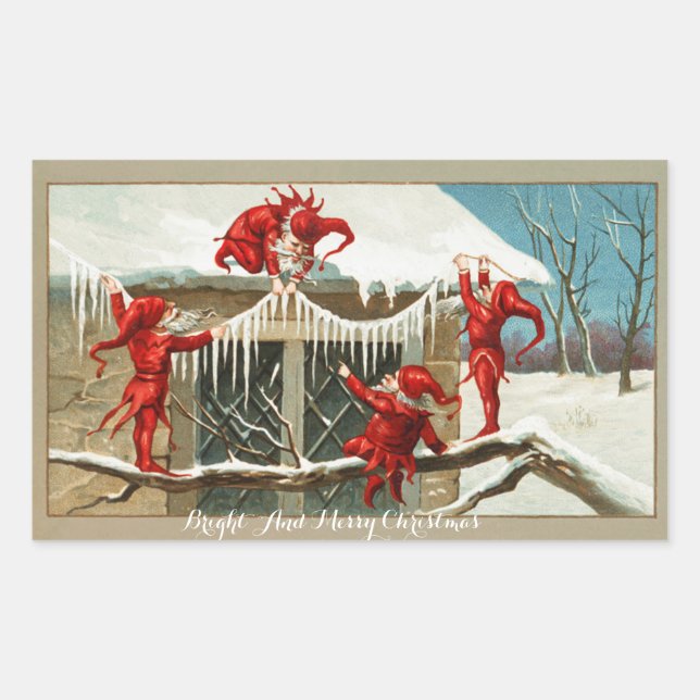 FUNNY RED ELVES AND CHRISTMAS DECOR WITH ICICLES STICKER (Front)