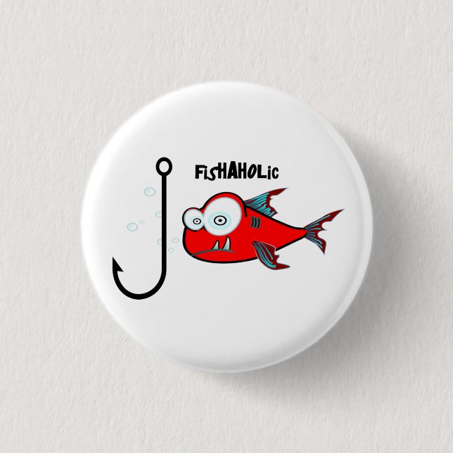 Funny Red Graphic Fishaholic Mens Design 1 Inch Round Button (Front)