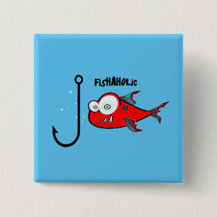 Funny Red Graphic Fishaholic Mens Design 2 Inch Square Button