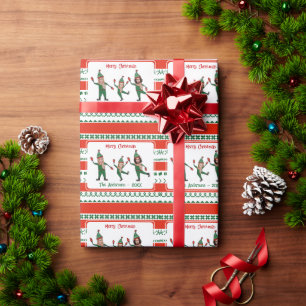 Funny Red Green Elf Family Photo Merry Christmas Wrapping Paper