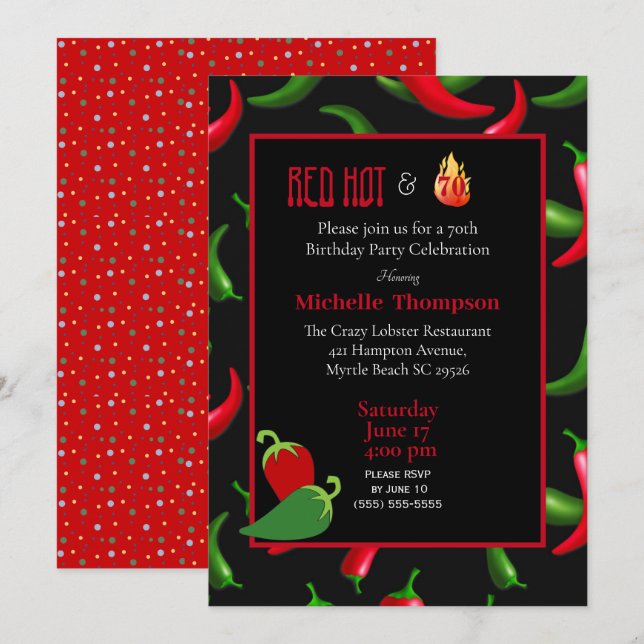 Funny Red Green Hot Peppers Invitation Anniversair (Devant / Derrière)
