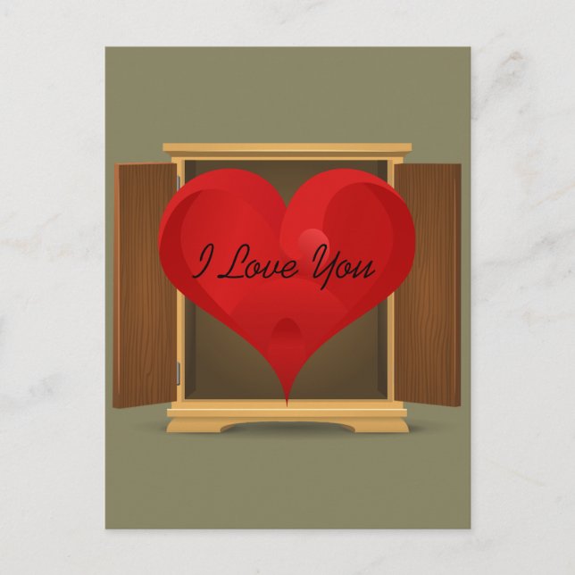 Funny Red Heart I Love You coming out of closet Postcard (Front)