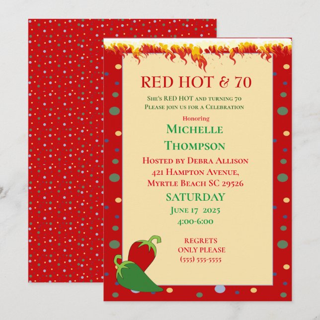 Funny Red Hot 70e anniversaire Invitations (Devant / Derrière)
