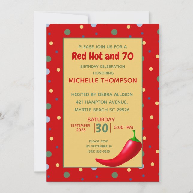 Funny Red Hot 70th  Birthday Invitations (Front)
