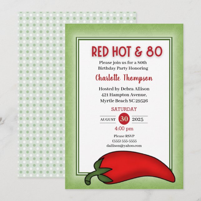 Funny Red Hot 80e anniversaire Invitations (Devant / Derrière)