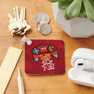 Funny Red Joystick Father's Day Greeting Keychain