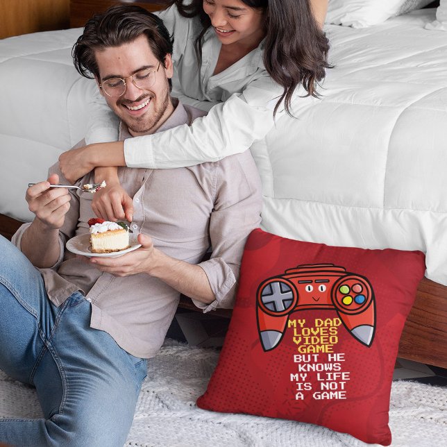 Funny Red Joystick Father's Day Greeting Throw Pillow (Creator Uploaded)