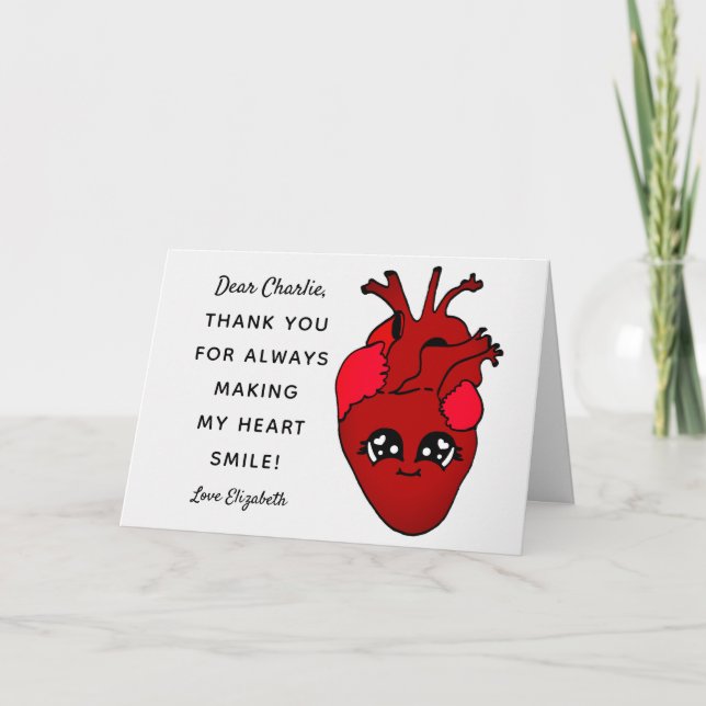 Funny Red Kawaii Heart Cartoon Happy Birthday Card (Front)