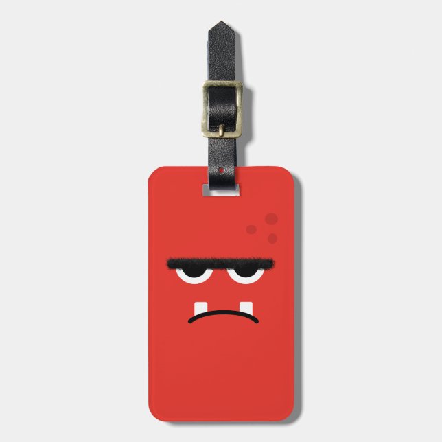 Funny Red Monster Face Luggage Tag (Front Vertical)