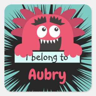 Funny Red Monster School Buddy Personalized Square Sticker