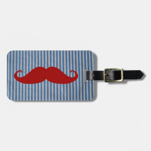 Funny Red Moustache And Blue White Stripes Luggage Tag