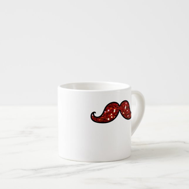FUNNY RED MUSTACHE PRINTED GLITTER ESPRESSO CUP (Front Right)