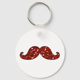 FUNNY RED MUSTACHE PRINTED GLITTER KEYCHAIN