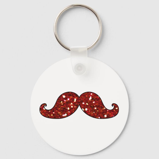 FUNNY RED MUSTACHE PRINTED GLITTER KEYCHAIN (Front)