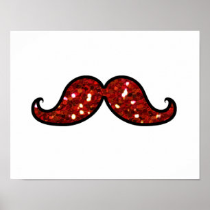 FUNNY RED MUSTACHE PRINTED GLITTER POSTER