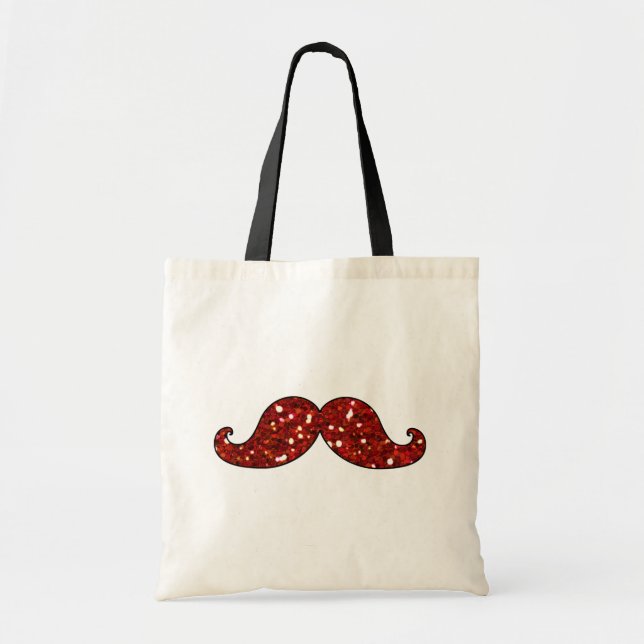 FUNNY RED MUSTACHE PRINTED GLITTER TOTE BAG (Front)