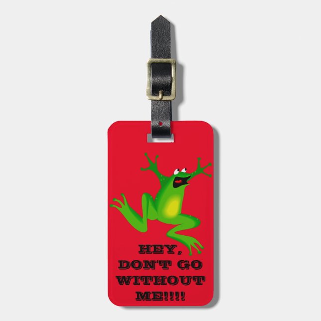 FUNNY RED + NEON GREEN FROG LUGGAGE TAG (Front Vertical)