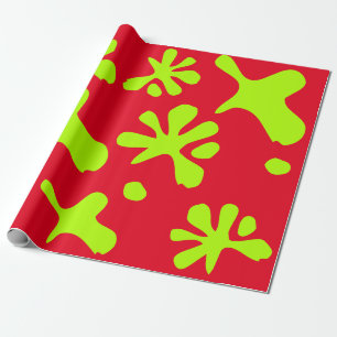 Funny red & neon green slime paint splash kids wrapping paper