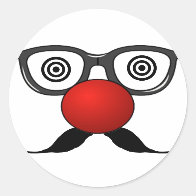 Funny Red Nose weird  eyes glasses moustache Classic Round Sticker (Front)