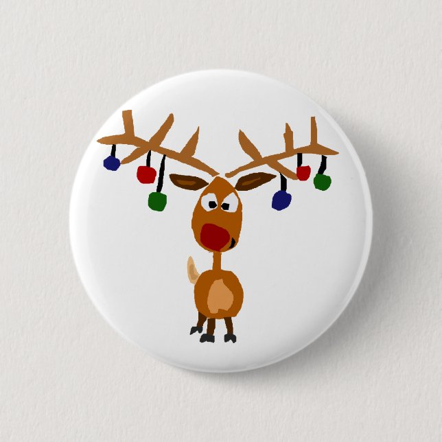 Funny Red Nosed reindeer Christmas Art 2 Inch Round Button (Front)