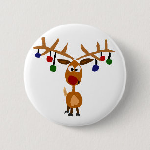 Funny Red Nosed reindeer Christmas Art 2 Inch Round Button